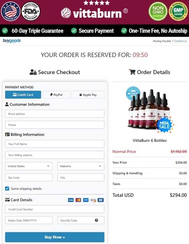 VittaBurn Order Page